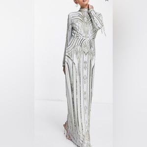 ASOS Stunning bodycon maxi dress with art nouveau embellishment in a size 4
